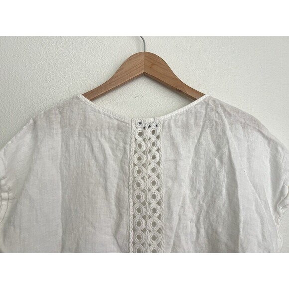Terzo Millennio 100% Linen White Lace Crochet Tunic Top S Coastal Lagenlook - Picture 3 of 6